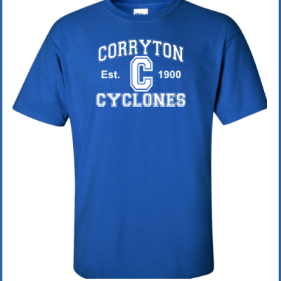 Blue Tshirt with Corryton Cyclones