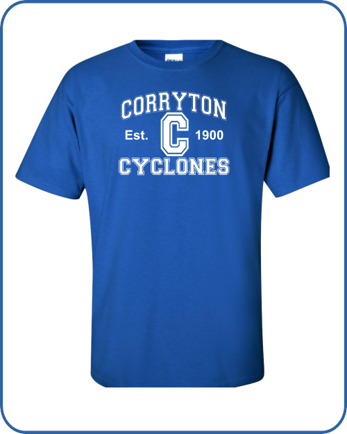 Blue Tshirt with Corryton Cyclones