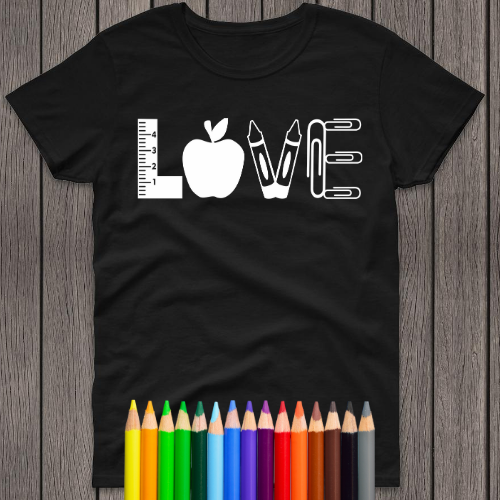 LOVE with apple and crayons black