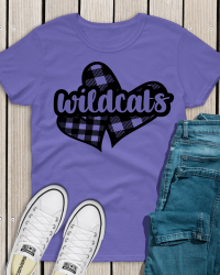 WV204-Buffalo Plaid Wildcats Heart Tshirt