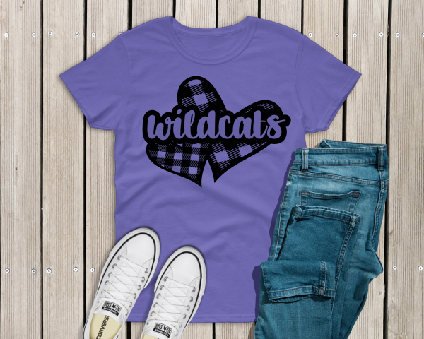 Violet Plaid Heart Wildcats Tee