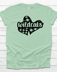 WV204-Buffalo Plaid Wildcats Heart Tshirt