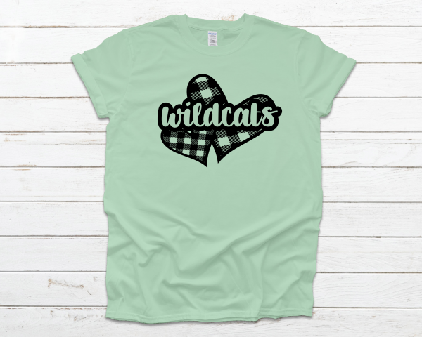 Plaid Heart Wildcats mint Tee