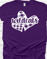 WH200-Buffalo Plaid Wildcats Heart Tshirt